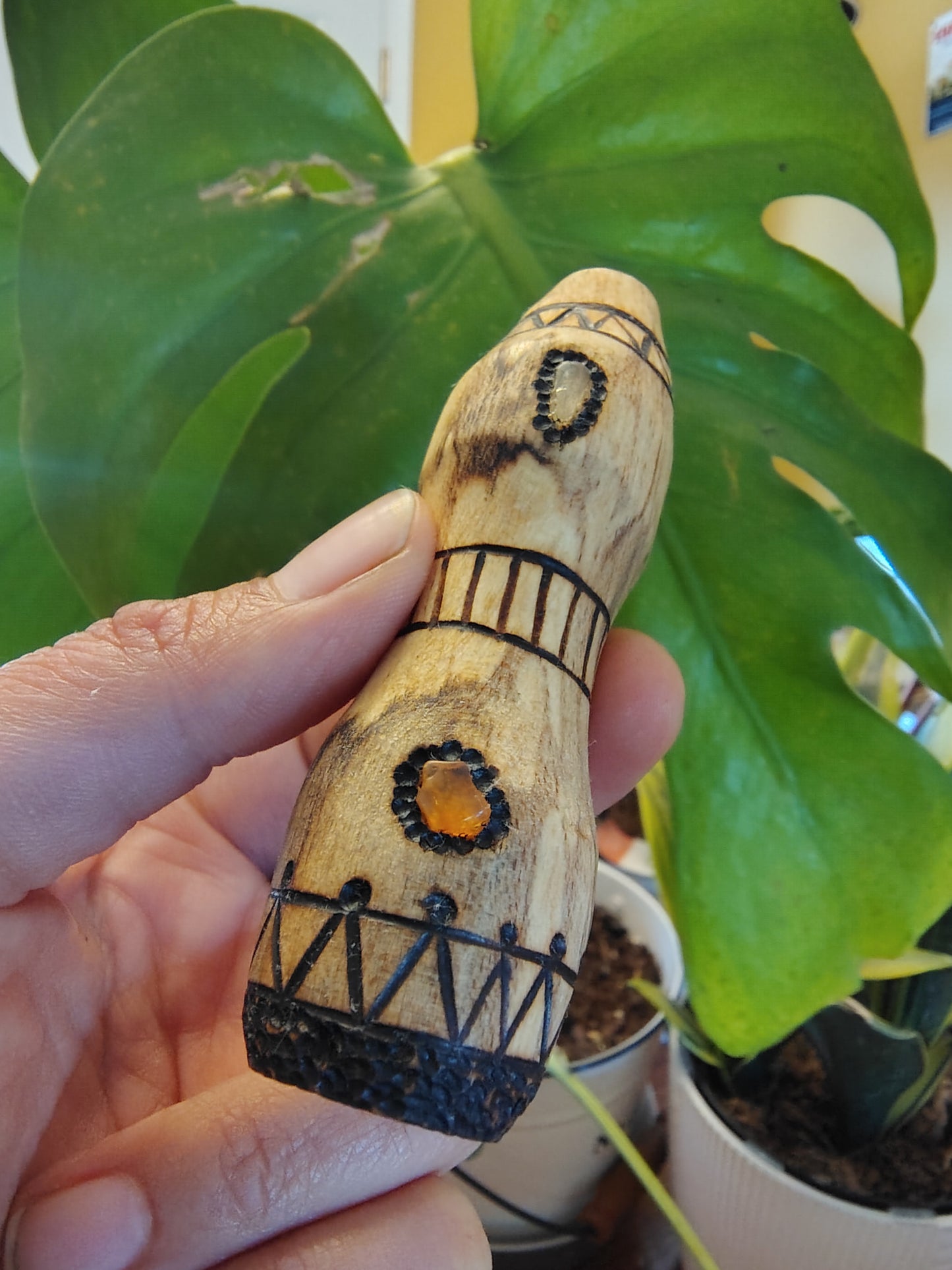 Solid Maple Chillum with quartz and Fire Agate Inlay