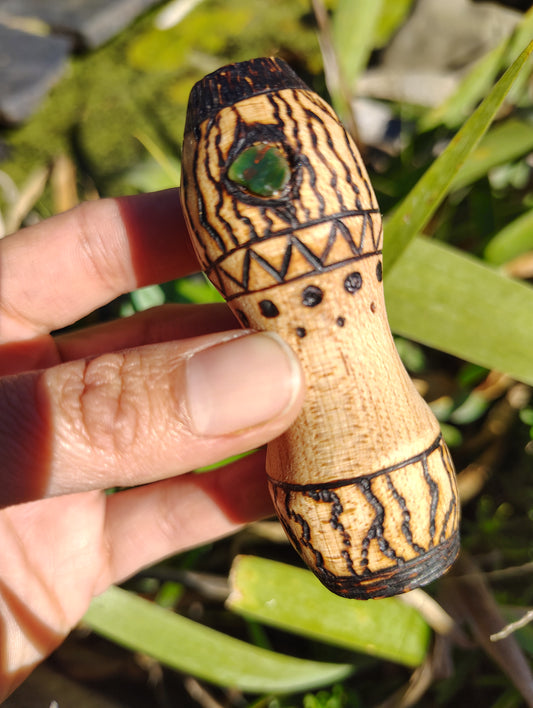 Solid maple Chillum with a Moss Agate Inlay