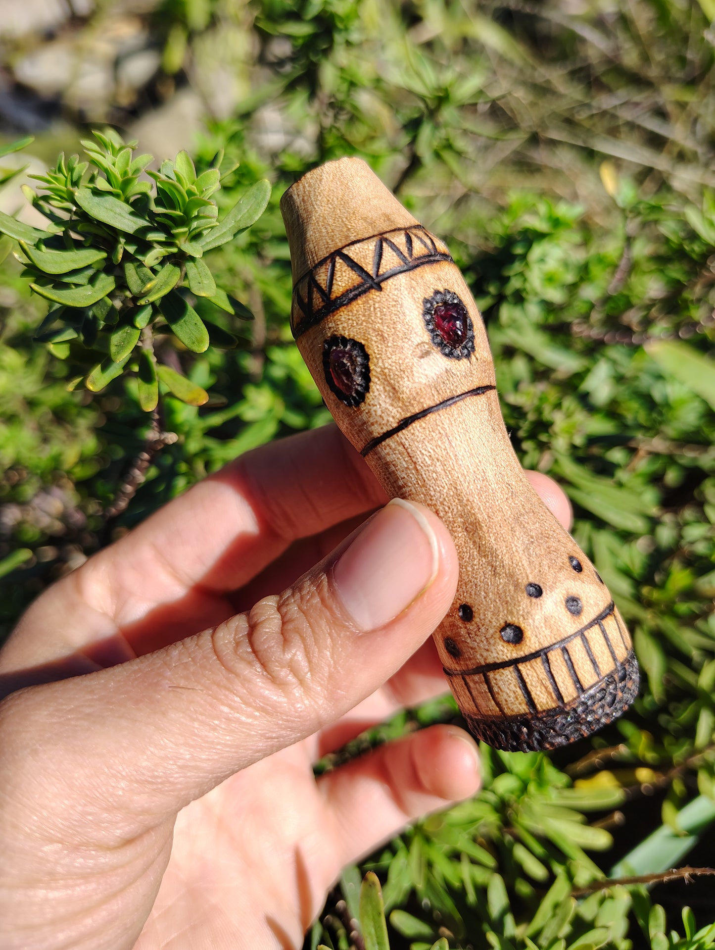 Solid Maple Chillum with Garnet Inlay