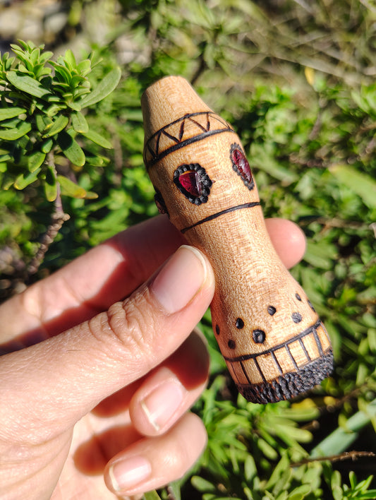 Solid Maple Chillum with Garnet Inlay